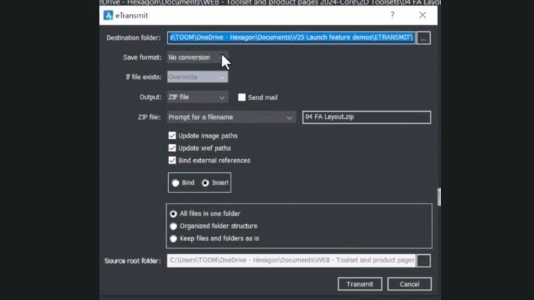 ETRANSIT dialogue box in BricsCAD Pro Perpetual