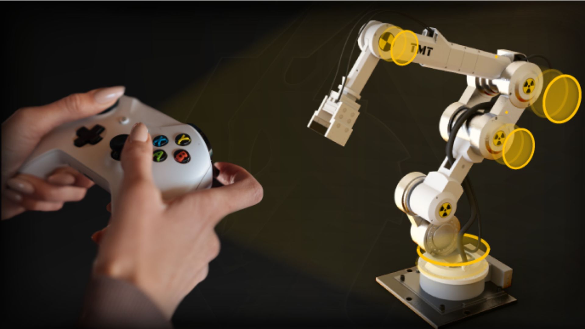 A 3D model being controlled by gaming controller within the Simlabs Ultimate environment